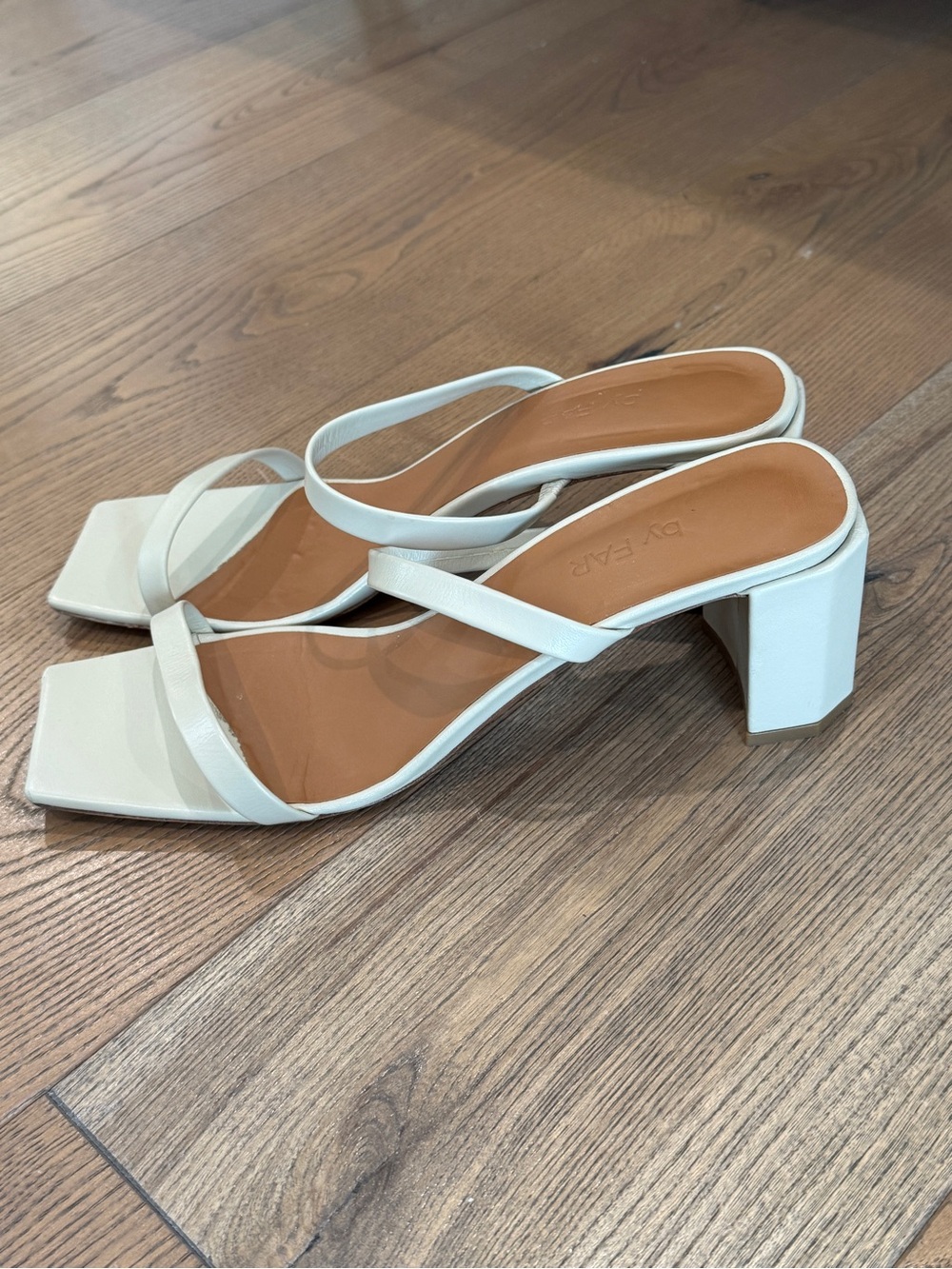 BY FAR White Strappy Square-Toe Heeled Sandals